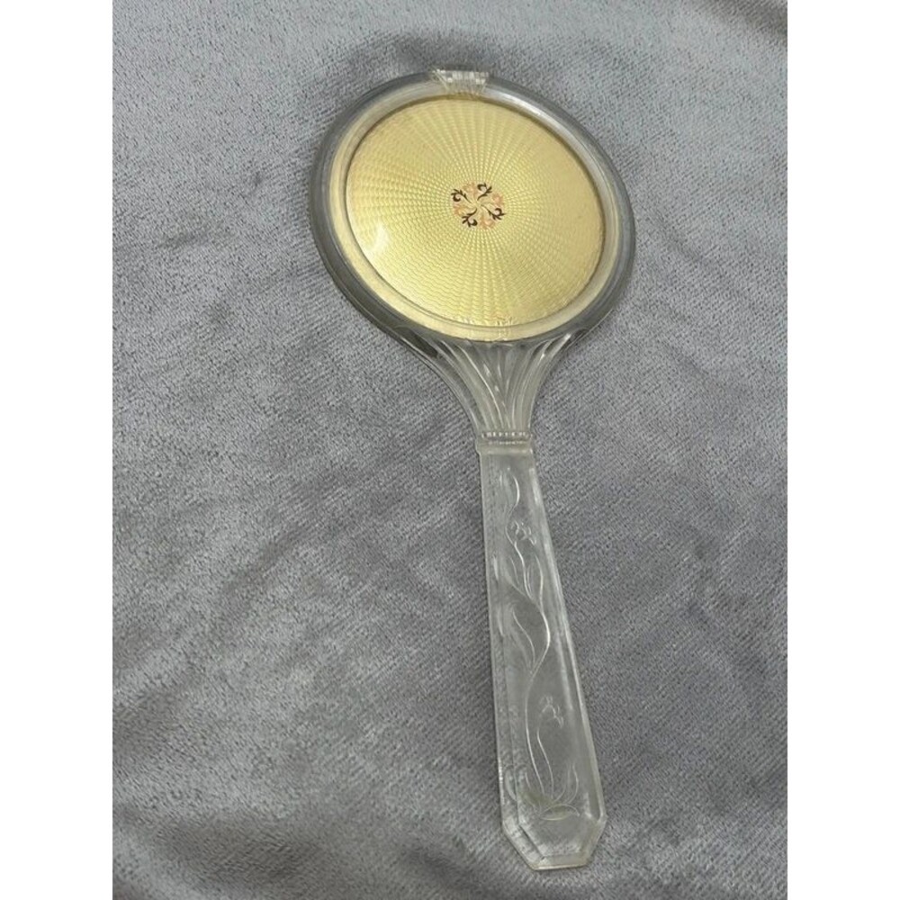 antique vintage plastic lucite hand mirror vanity collectible 2 sided